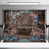 Lofaris Moody Floral Arch Photography Backdrop with Bokeh Lights Pink and Blue Flowers Romantic Wedding Photo Background